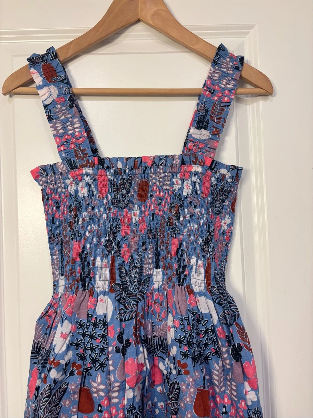 kate spade Blue Floral Smocked Midi Dress